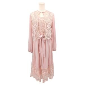 Montgomery Ward Vintage Blush Pink‎ Lace Chiffon Dress & Jacket Cottagecore